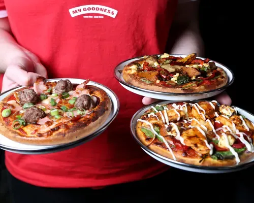 Catering platters of gourmet pizzas, sliders and wings from My Goodness Melbourne